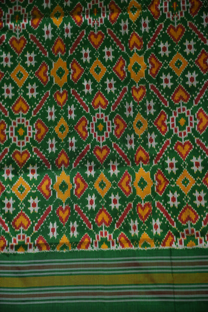 Pure Ikkat Soft Silk Saree - Pink & Emerald Green