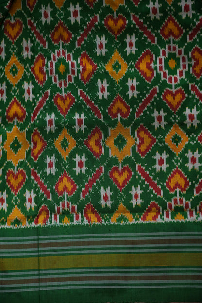 Pure Ikkat Soft Silk Saree - Pink & Emerald Green