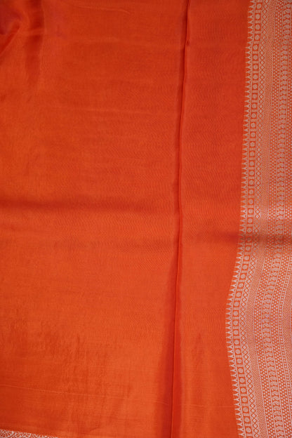 Banarasi Silk Saree – Vibrant Coral Orange with Antique Gold Zari Floral Weave
