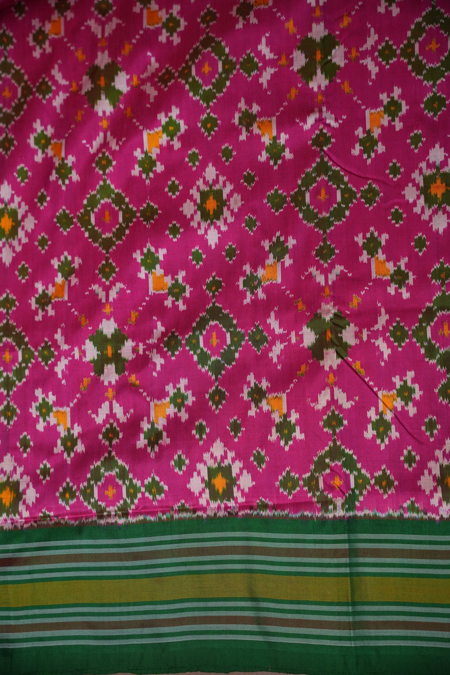 Pure Ikkat Soft Silk Saree - Pink & Emerald Green
