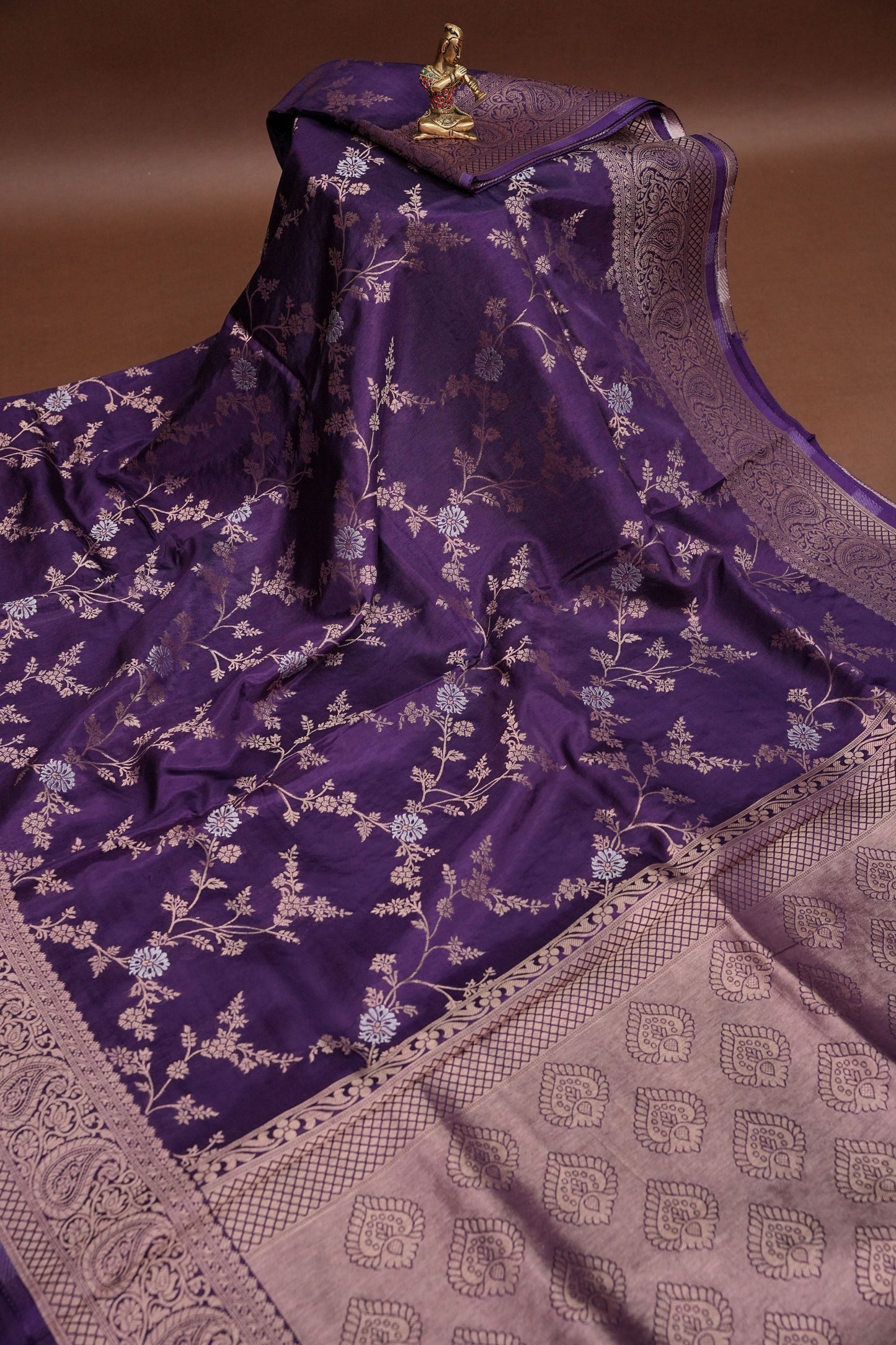 Banarasi Silk Saree – Royal Purple with Intricate Gold Zari Floral Weave