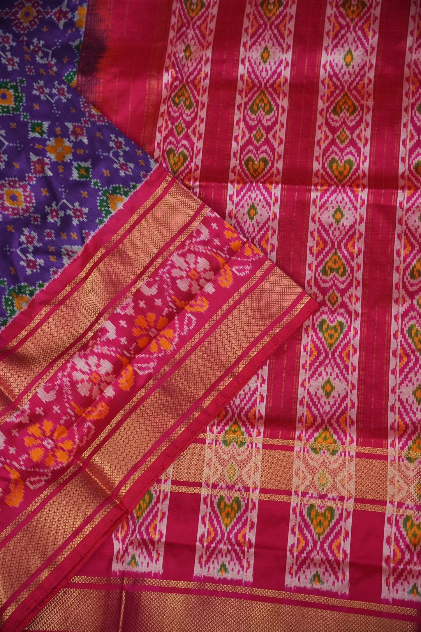 Pure Ikkat Soft Silk Saree - Pink & Deep Purple
