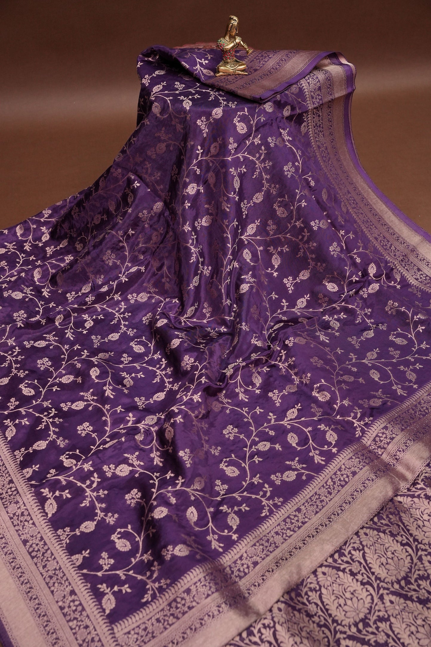 Banarasi Silk Saree - Deep Violet Purple with Gold Zari Floral Weave