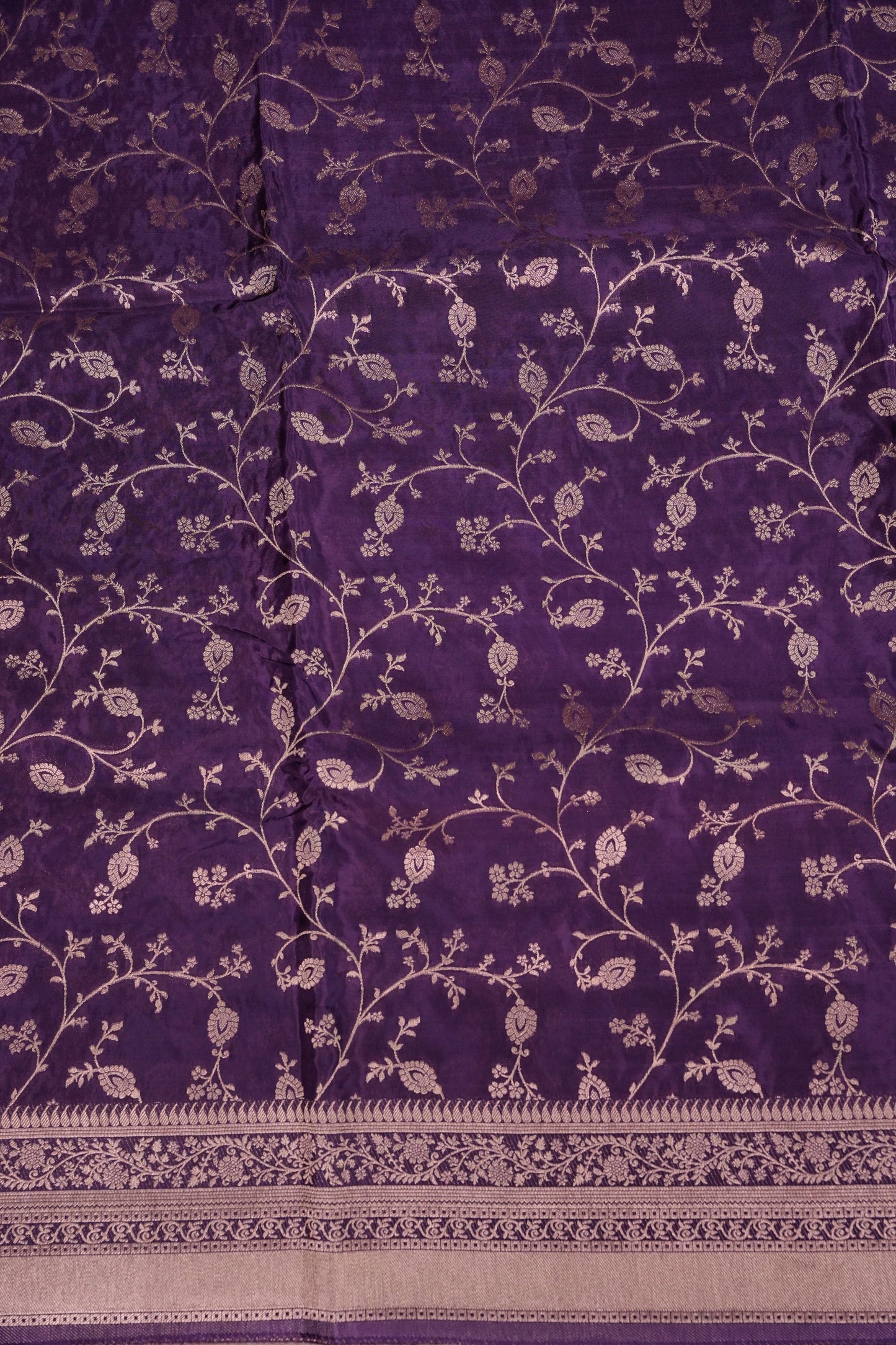 Banarasi Silk Saree - Deep Violet Purple with Gold Zari Floral Weave