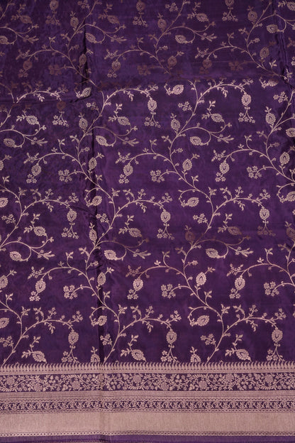 Banarasi Silk Saree - Deep Violet Purple with Gold Zari Floral Weave
