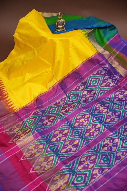 Pure Ikkat Soft Silk Saree - Yellow