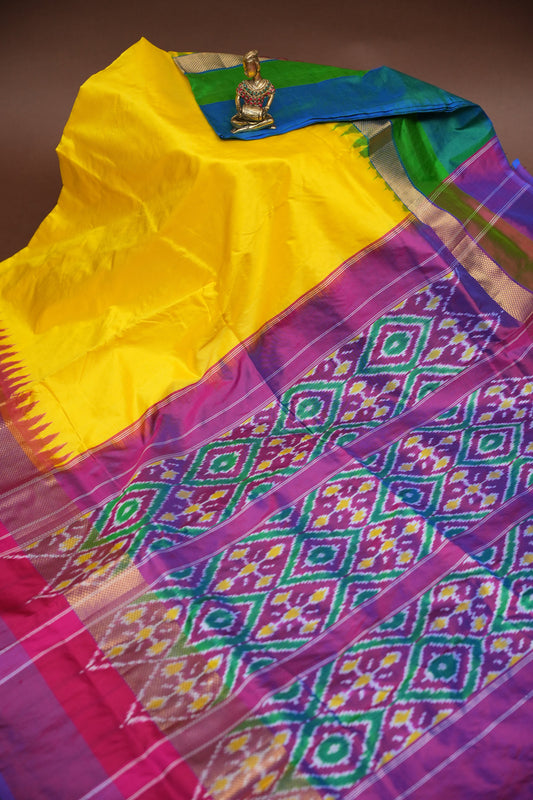 Pure Ikkat Soft Silk Saree - Yellow