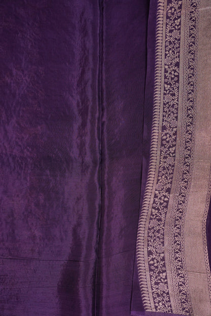 Banarasi Silk Saree - Deep Violet Purple with Gold Zari Floral Weave
