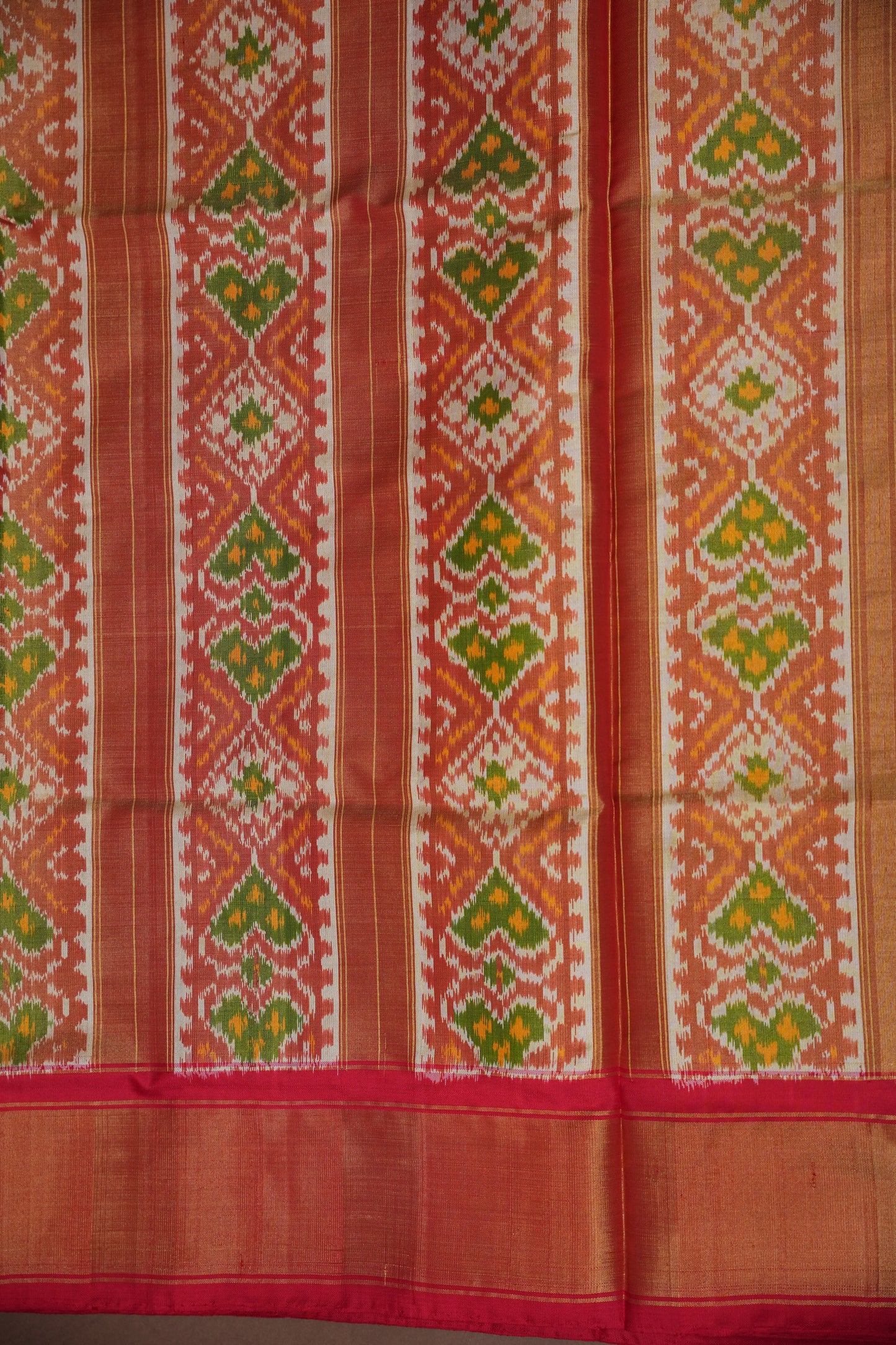 Mustard Yellow Pochampally Ikkat Silk Saree with Red Tissue Border|Silk Mark Certified