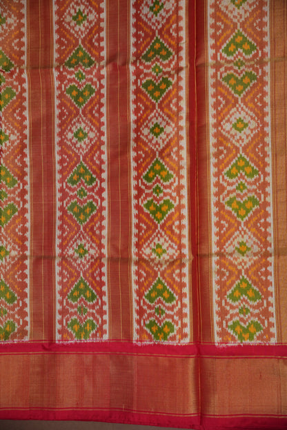 Mustard Yellow Pochampally Ikkat Silk Saree with Red Tissue Border|Silk Mark Certified