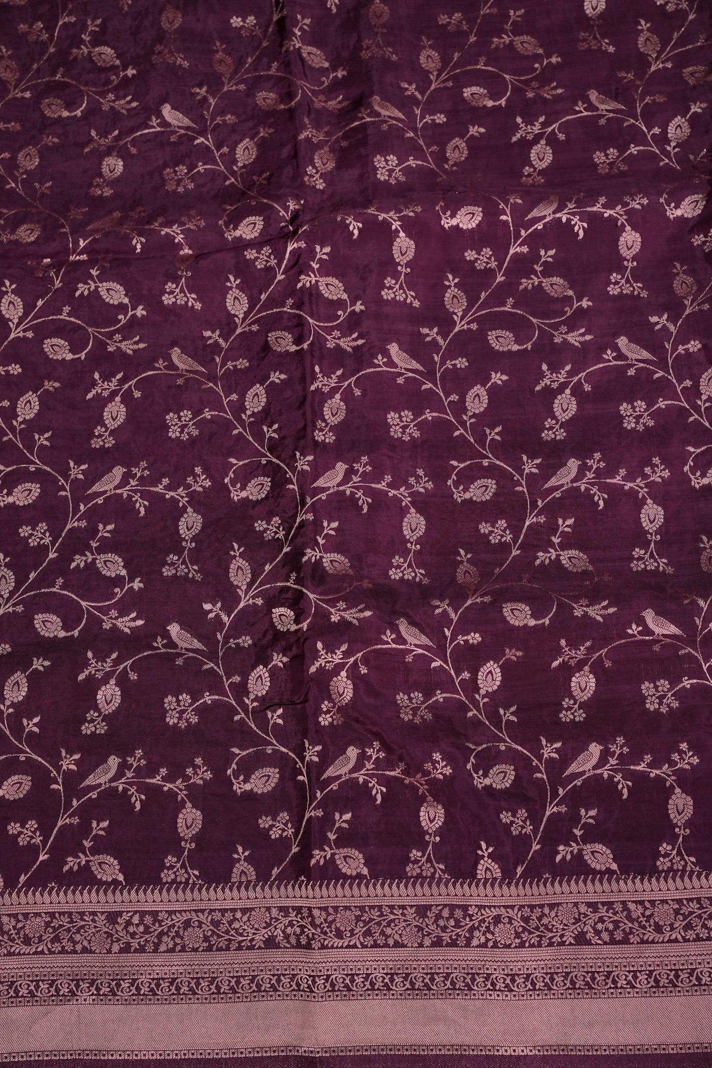 Banarasi Silk Saree – Rich Plum Purple with Intricate Gold Zari Floral Weave
