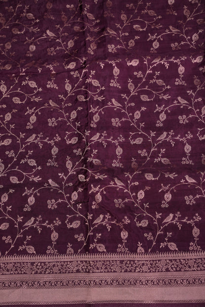 Banarasi Silk Saree – Rich Plum Purple with Intricate Gold Zari Floral Weave
