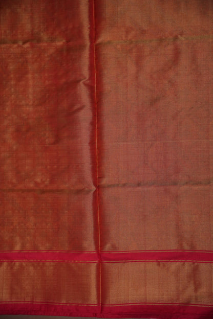 Mustard Yellow Pochampally Ikkat Silk Saree with Red Tissue Border|Silk Mark Certified
