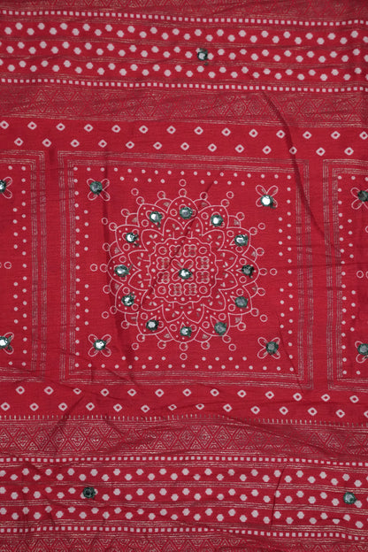 Bandhini Digital Print Semi Silk Saree-Bottle Green and Red