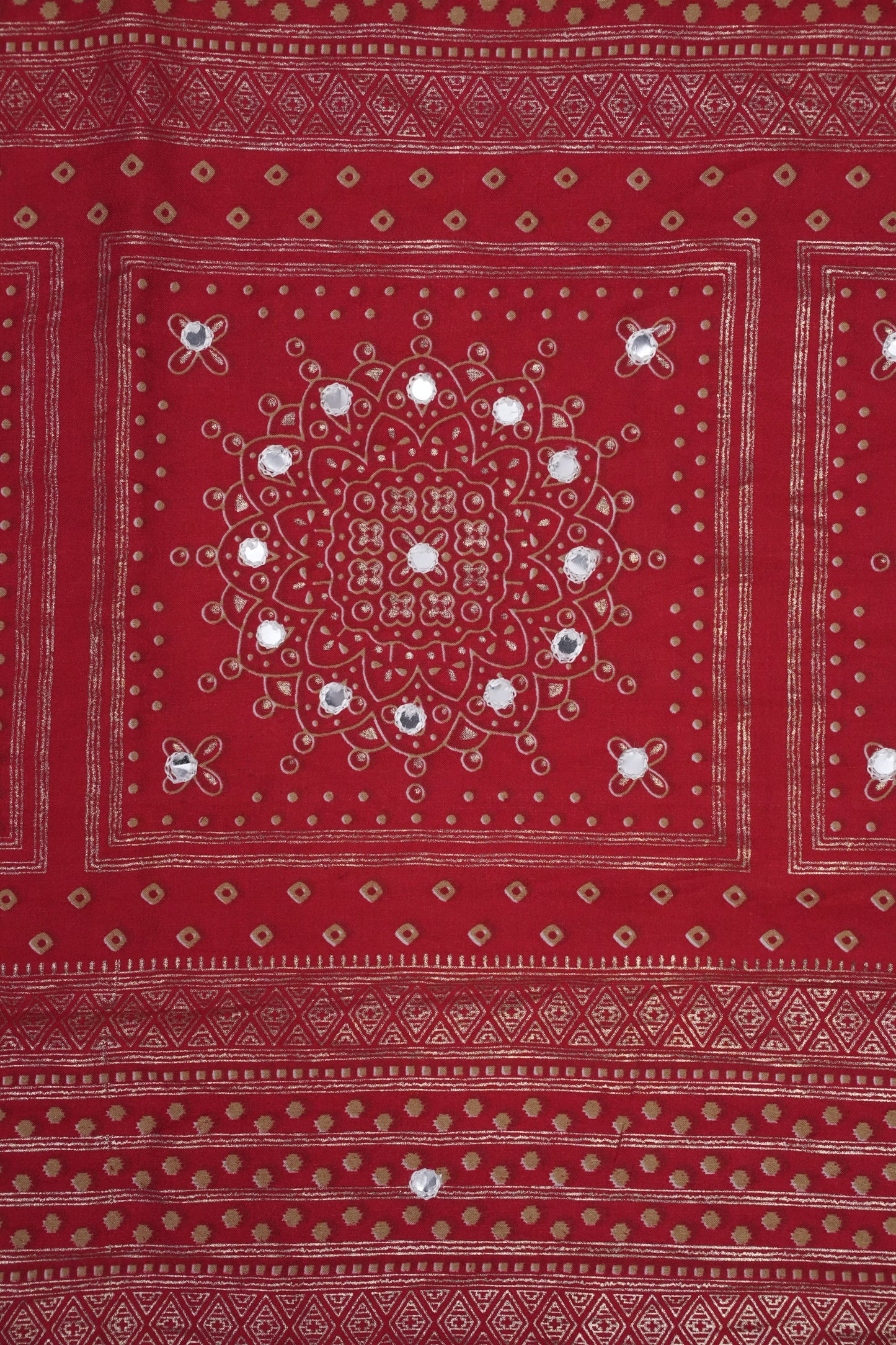 Bandhini Digital Print Semi Silk Saree-White & Red