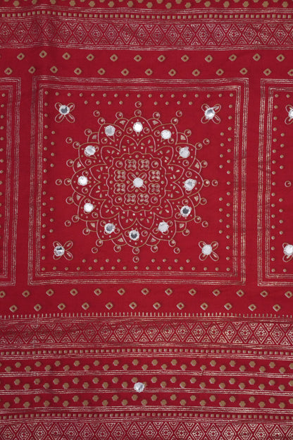 Bandhini Digital Print Semi Silk Saree-White & Red