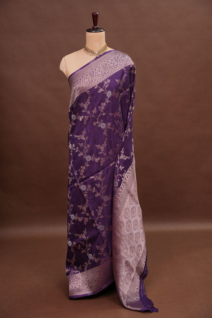 Banarasi Silk Saree – Royal Purple with Intricate Gold Zari Floral Weave