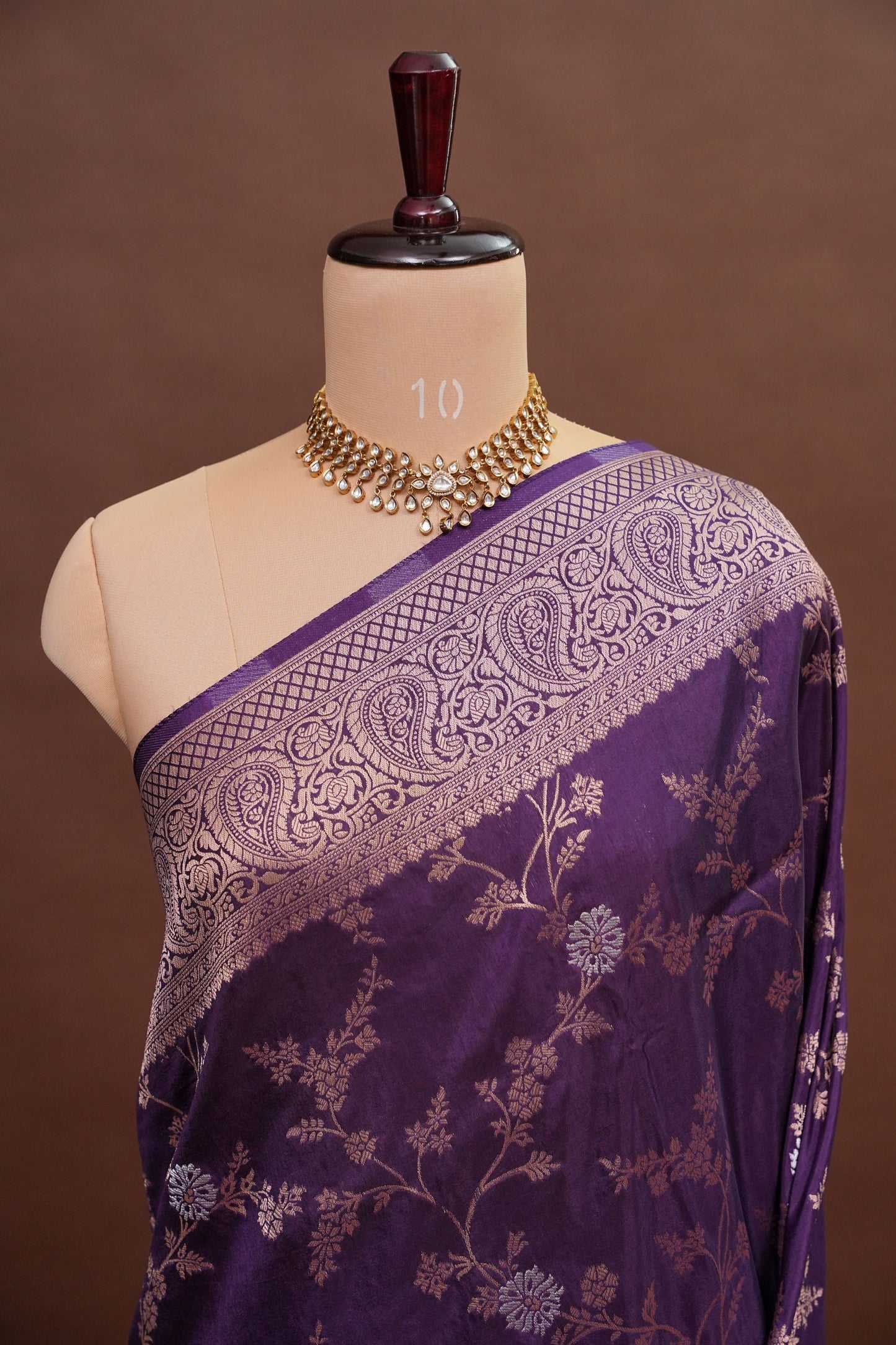 Banarasi Silk Saree – Royal Purple with Intricate Gold Zari Floral Weave