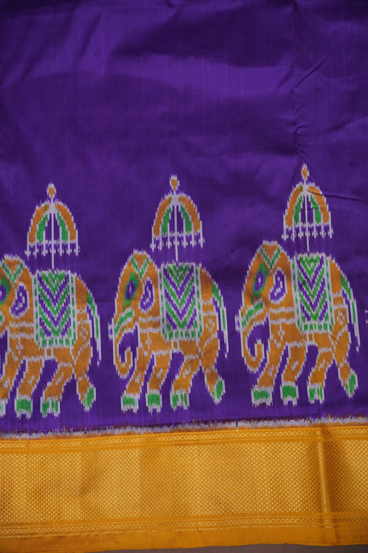 Pure Ikkat Soft Silk Saree - Deep Purple & Mustard Yellow