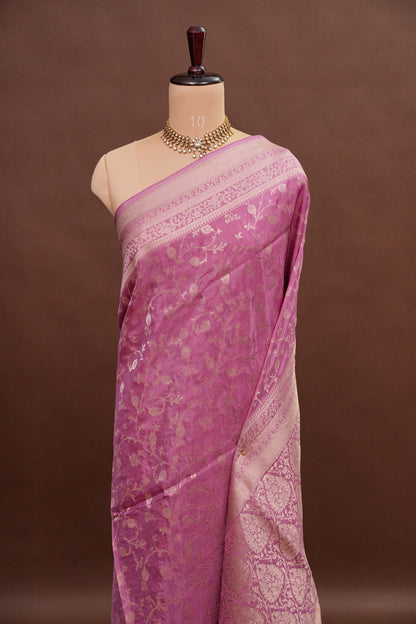Banarasi Silk Saree – Dusty Rose Pink with Elegant Gold Zari Floral Weave