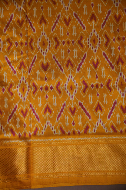 Pure Ikkat Soft Silk Saree - Deep Purple & Mustard Yellow