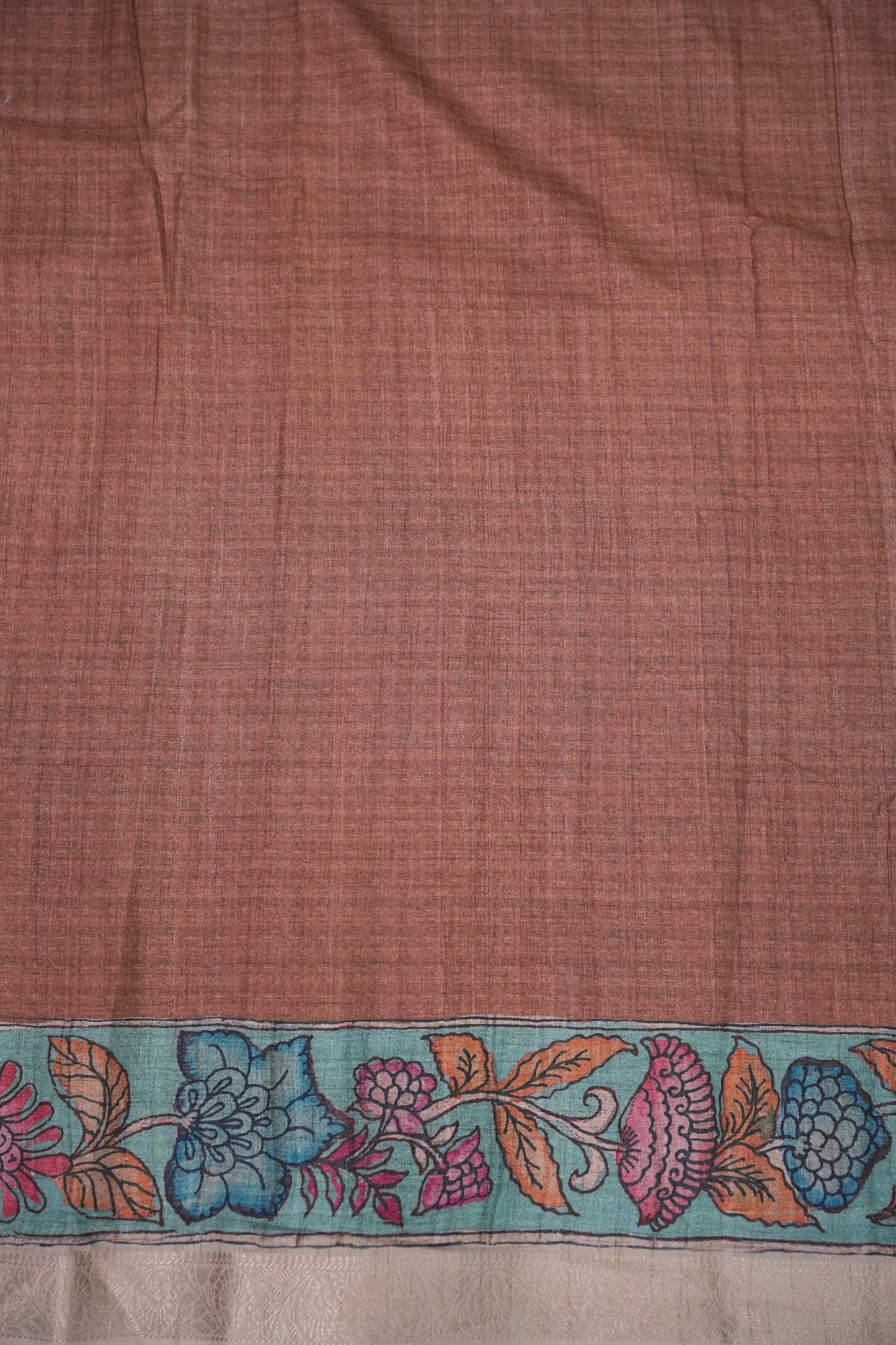 Linen Tussar Saree with Kalamkari Digital Print – Lavender Floral Theme