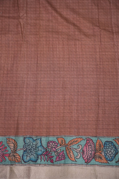 Linen Tussar Saree with Kalamkari Digital Print – Lavender Floral Theme