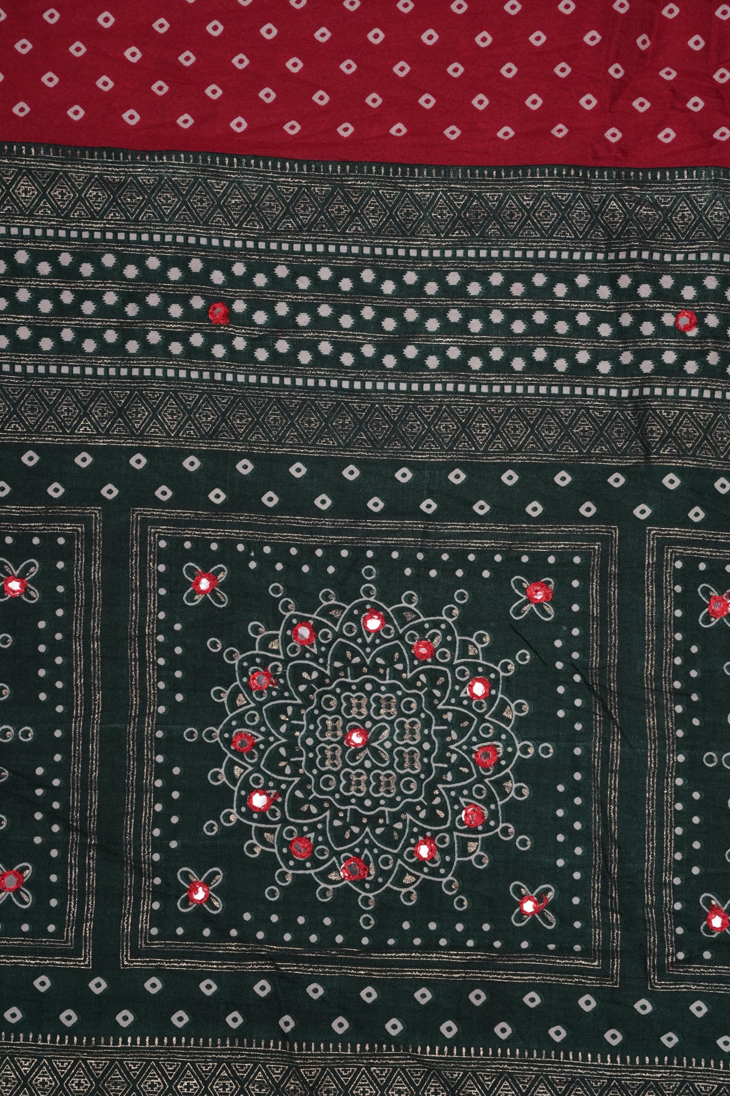 Bandhini Digital Print Semi Silk Saree-Red and Green