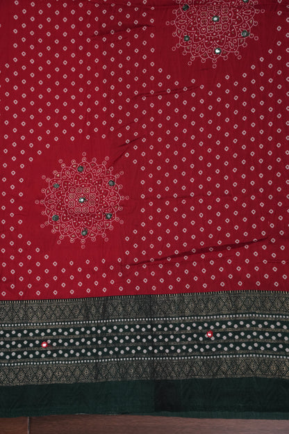 Bandhini Digital Print Semi Silk Saree-Red and Green