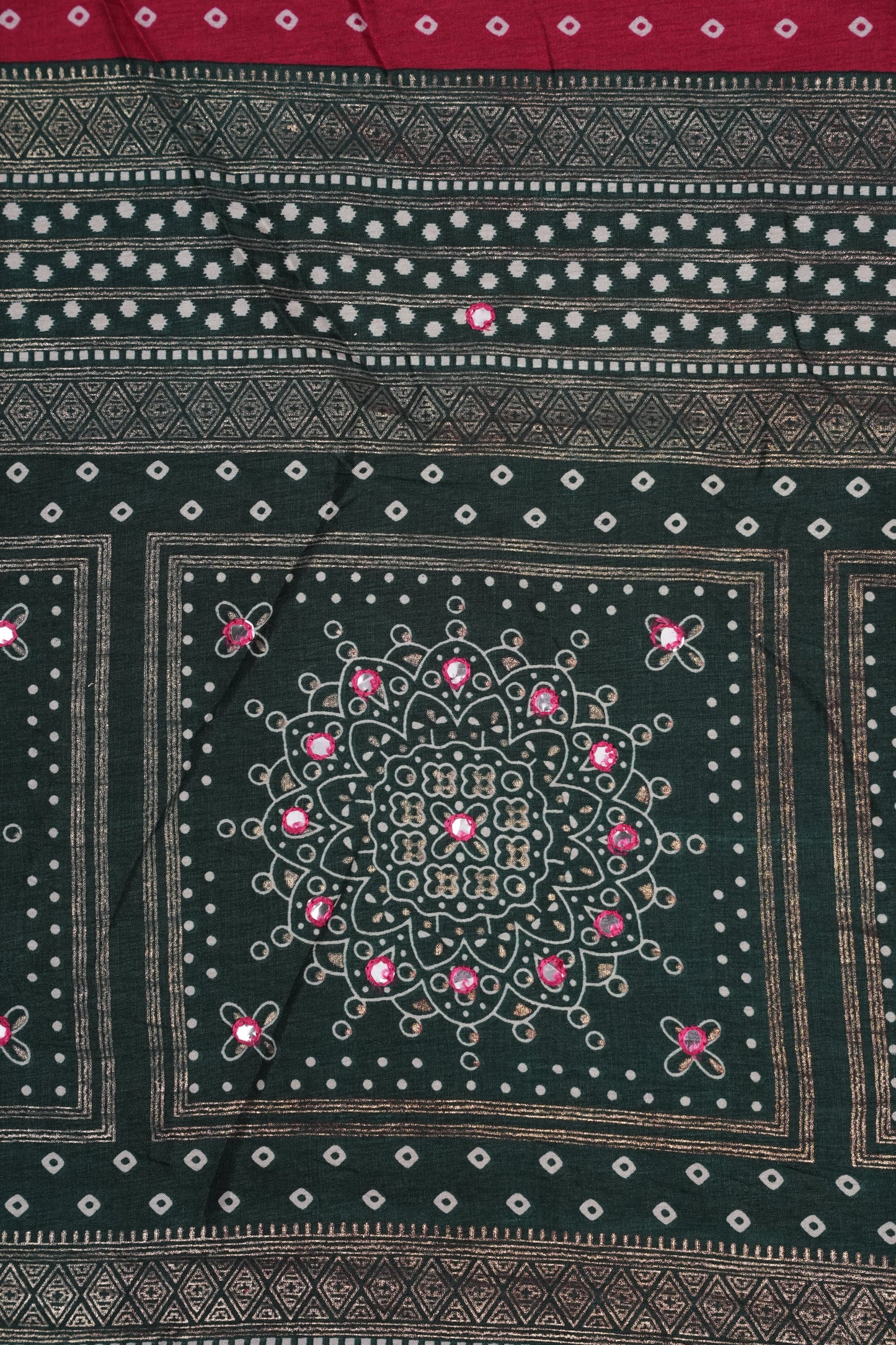 Bandhini Digital Print Semi Silk Saree-Pink and Green