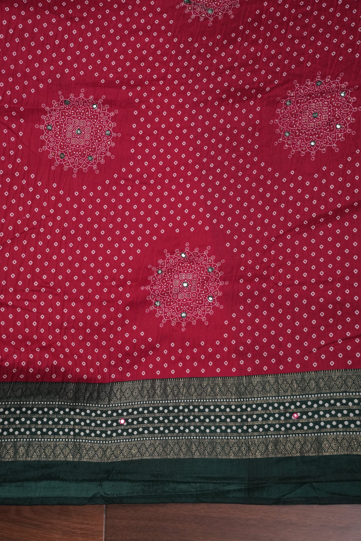 Bandhini Digital Print Semi Silk Saree-Pink and Green