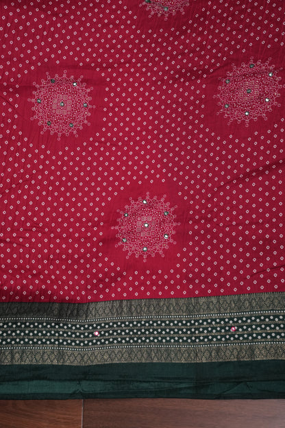 Bandhini Digital Print Semi Silk Saree-Pink and Green