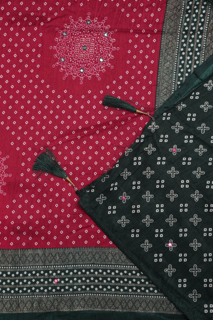 Bandhini Digital Print Semi Silk Saree-Pink and Green