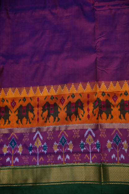 Pure Ikkat Soft Silk Saree - Bottle Green & Deep Purple