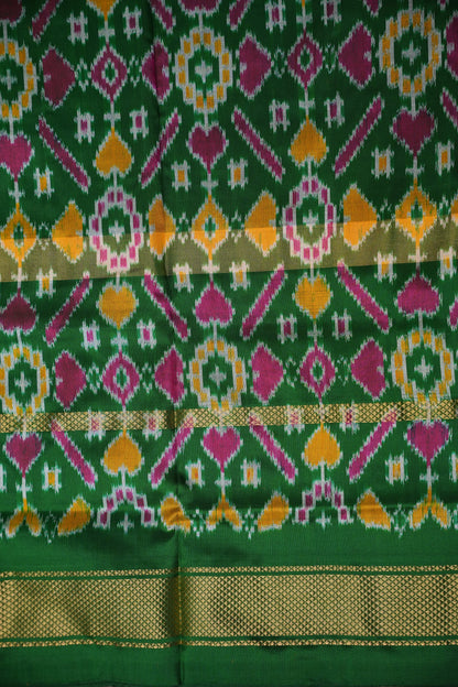 Pure Ikkat Soft Silk Saree - Bottle Green & Deep Purple