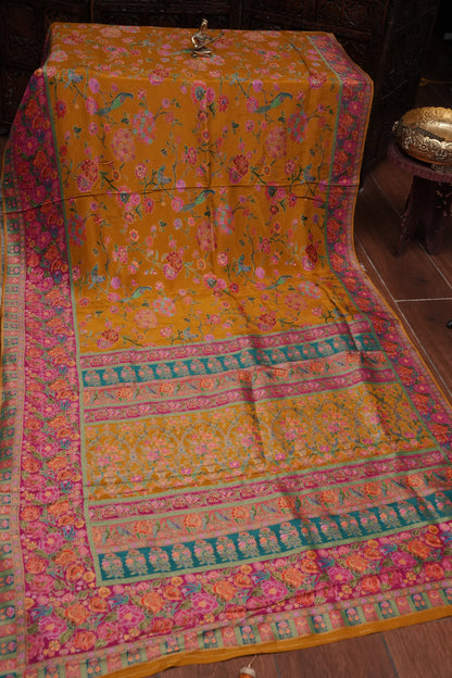 Kashmiri Pashmina Banarasi Story Telling Saree - Mustard Yellow