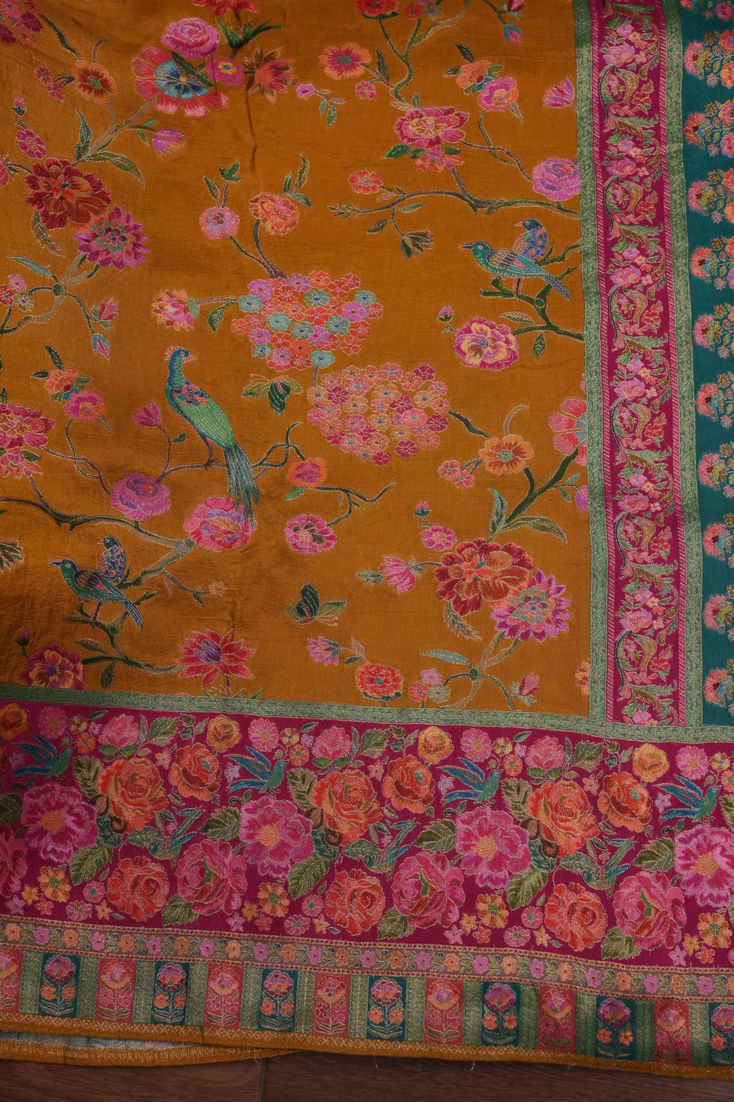 Kashmiri Pashmina Banarasi Story Telling Saree - Mustard Yellow