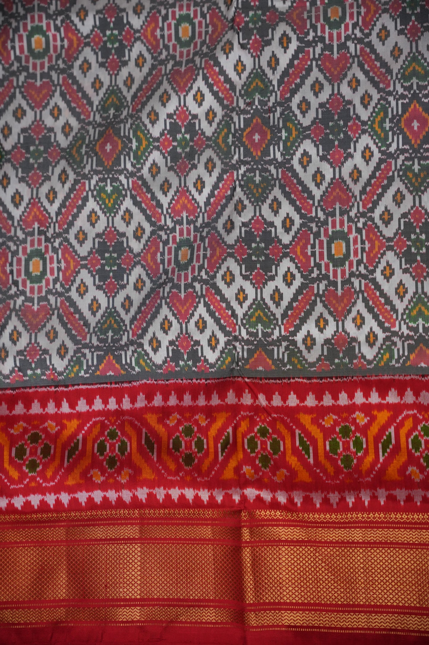 Pure Ikkat Soft Silk Saree - White & Red