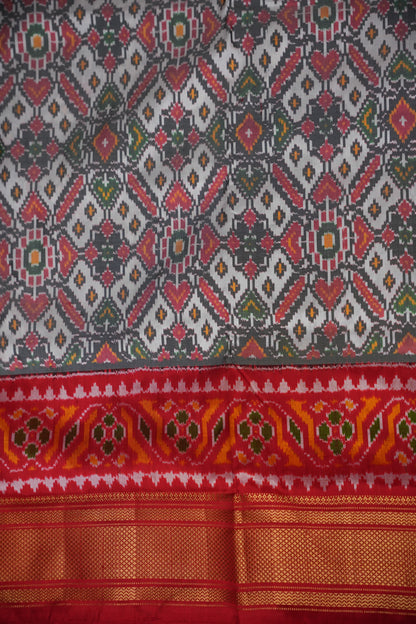 Pure Ikkat Soft Silk Saree - White & Red