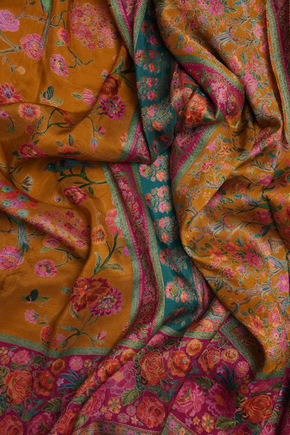 Kashmiri Pashmina Banarasi Story Telling Saree - Mustard Yellow