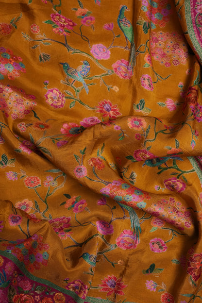 Kashmiri Pashmina Banarasi Story Telling Saree - Mustard Yellow