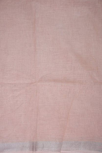 Hand Embroidery Pure Linen Saree With Tissue Border - Baby Pink