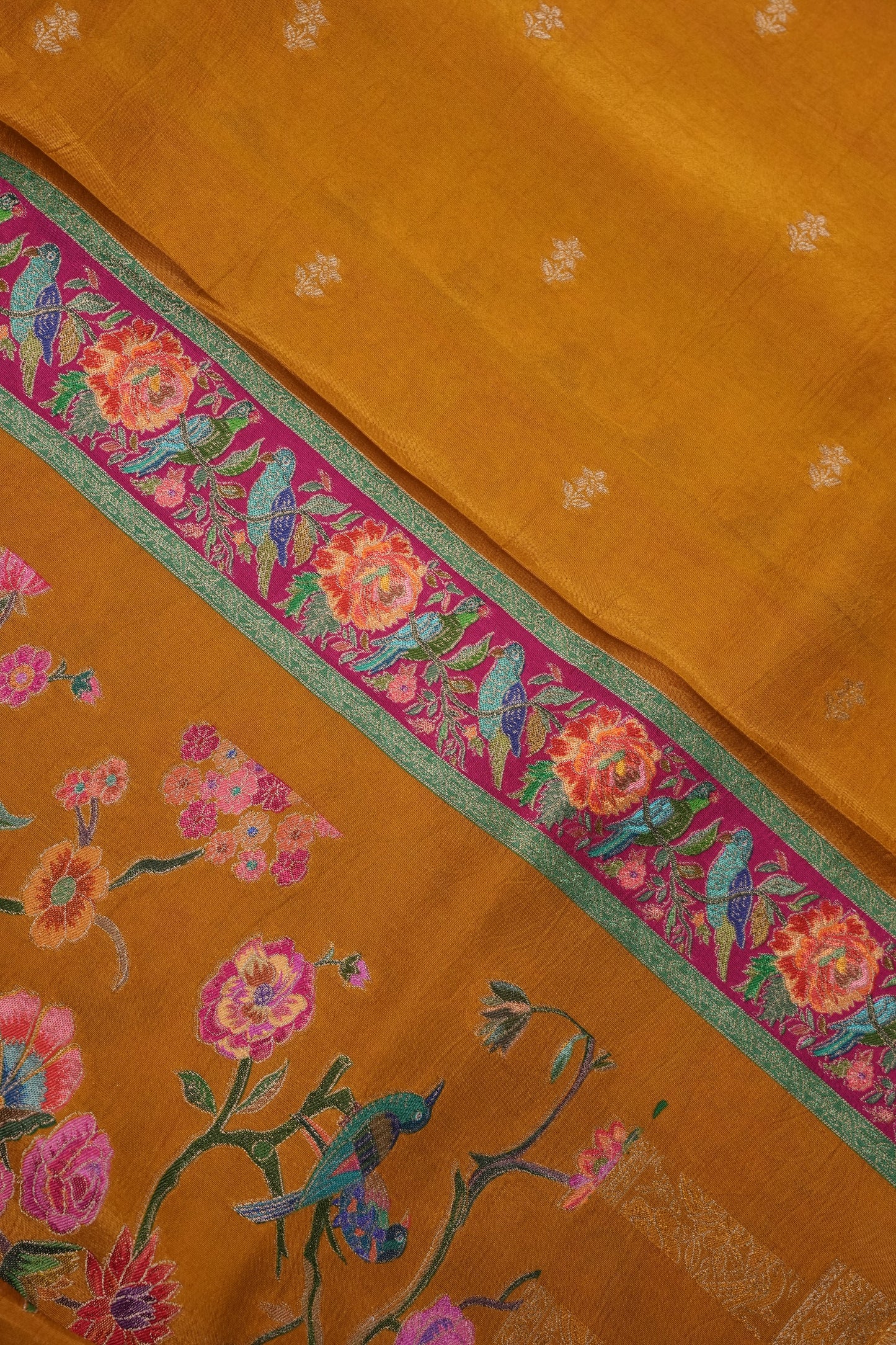 Kashmiri Pashmina Banarasi Story Telling Saree - Mustard Yellow