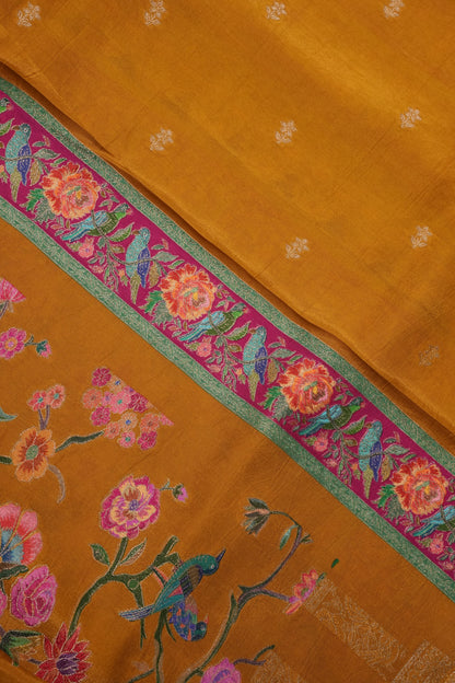 Kashmiri Pashmina Banarasi Story Telling Saree - Mustard Yellow