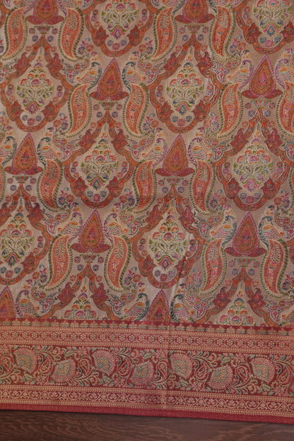 Kashmiri Pashmina Mellow Tissue Banarasi Saree - Ivory & Peach