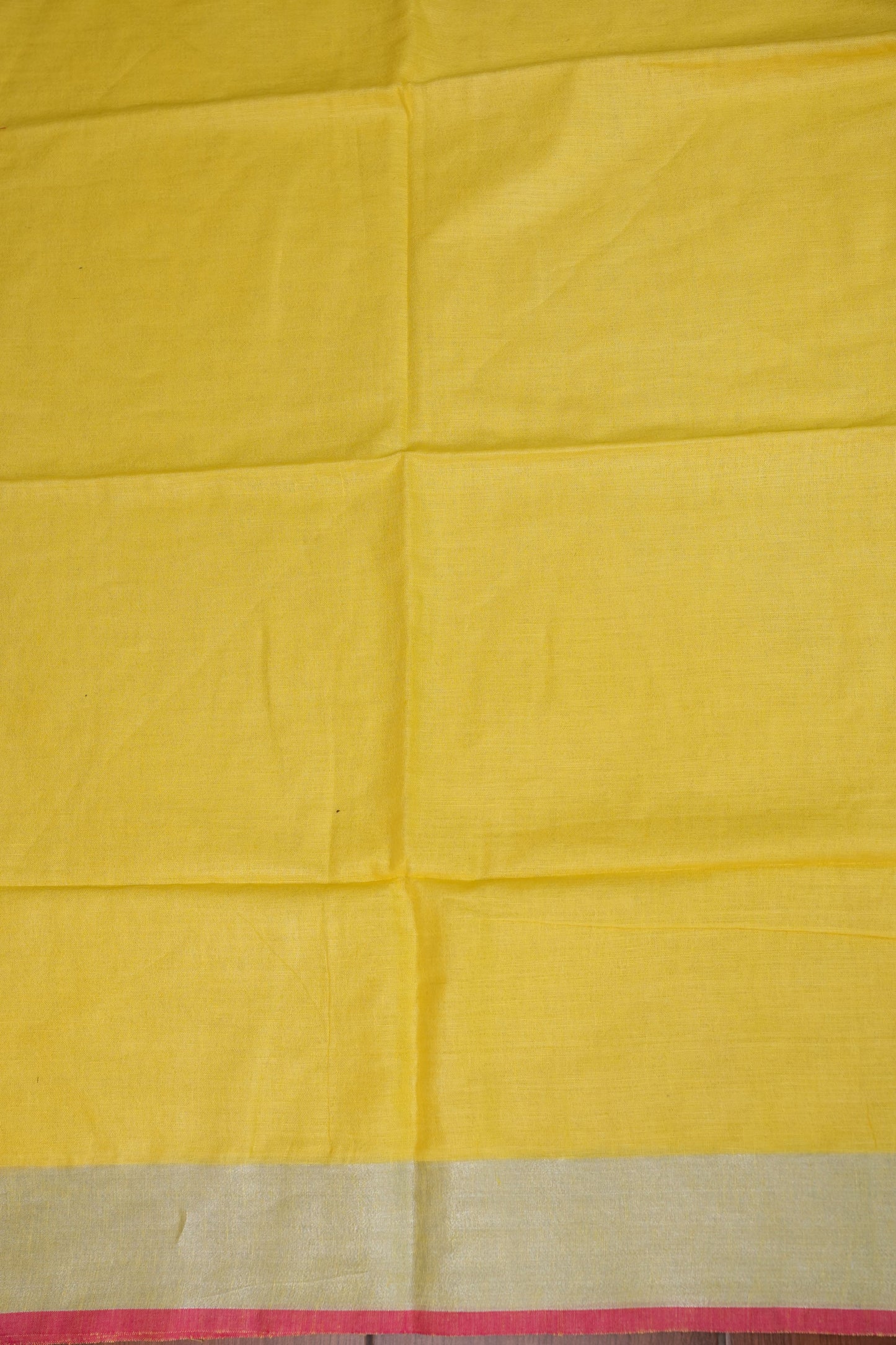 Pure Linen Saree – Sunshine Yellow with Silver Zari & Pink Accents