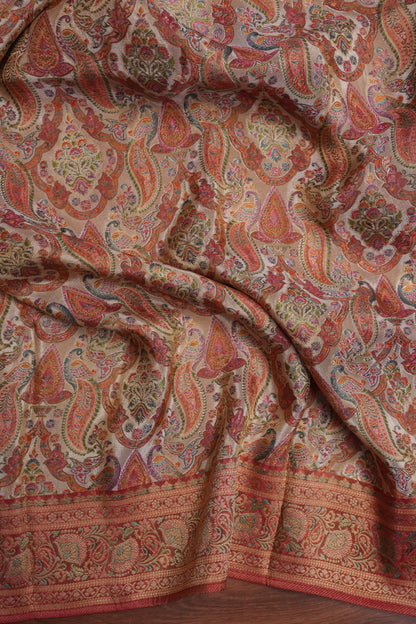 Kashmiri Pashmina Mellow Tissue Banarasi Saree - Ivory & Peach