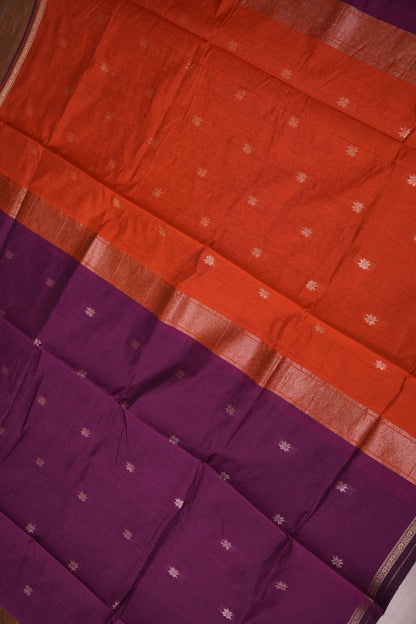 Maheshwari Silk Cotton Saree|Purple & Orange
