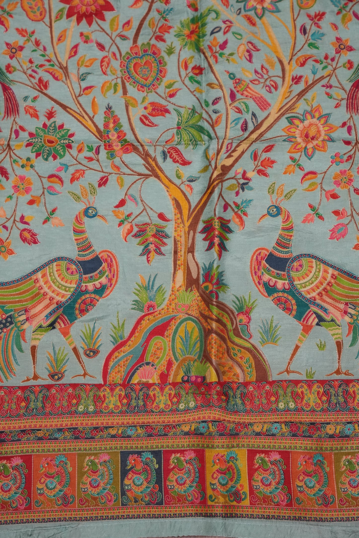 Kashmiri Pashmina Banarasi Story Telling Saree - Baby Green