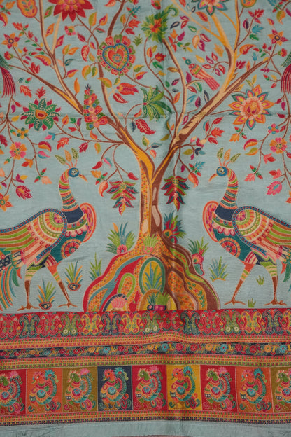 Kashmiri Pashmina Banarasi Story Telling Saree - Baby Green